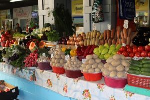 Veg on display in the Green Bazaar