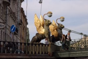 Winged 'Lions?' guarding a bridge